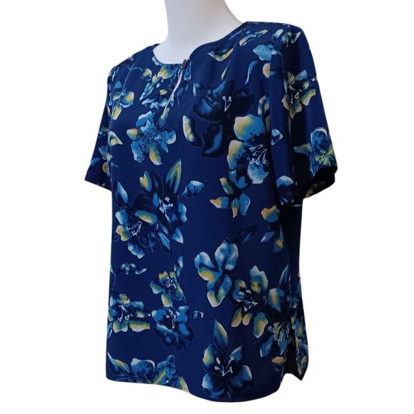 VINTAGE Norton McNaughton Beautiful Satin Blouse Top Shirt LG Bright Blue Floral - Picture 9 of 9